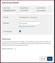 screenshot of edit account details screen